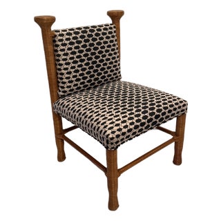 Rattan & Fornasetti Upholstered Italian Chair For Sale