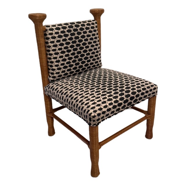 Rattan & Fornasetti Upholstered Italian Chair For Sale