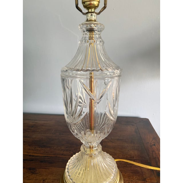 Brass Vintage Hollywood Regency Cut Crystal & Brass Table Lamp For Sale - Image 8 of 9