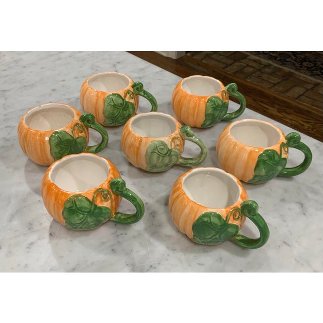 Ceramic Set of 7 Hand-Painted Ceramic Pumpkin Mugs / Cups for Fall Tableware Thanksgiving or Halloween - See Pictures for Inspiration! For Sale - Image 7 of 8