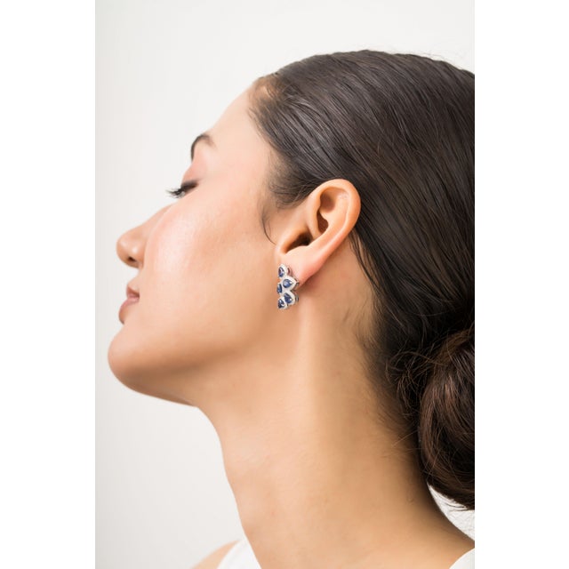 Navy Blue 14k Solid Gold Wing-Shaped 4.02 Ct Blue Sapphire Diamond Cluster Earrings- 2 Pieces For Sale - Image 8 of 14