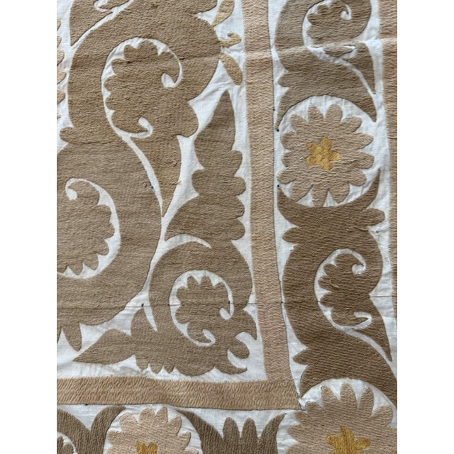 Textile Decorative Neutral Tan Suzani Tribal Textile For Sale - Image 7 of 10