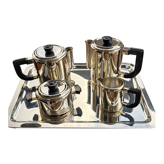 Christofle Gallia Model 0501 Art Deco Silver-Plated Coffee & Tea Service With Tray — 5 Pieces, France c.1930 For Sale
