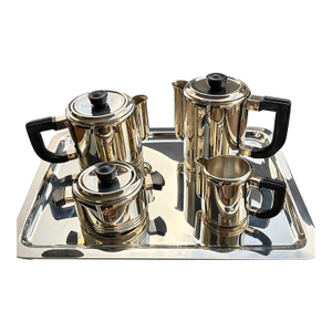 Christofle Gallia Model 0501 Art Deco Silver-Plated Coffee & Tea Service With Tray — 5 Pieces, France c.1930