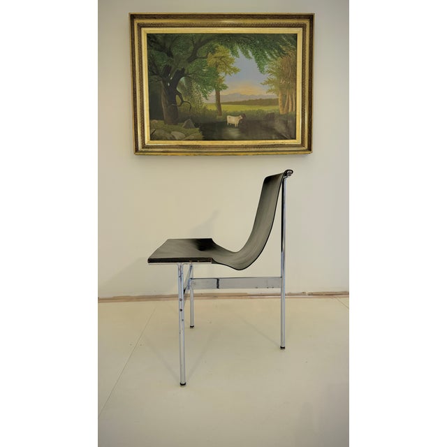 Set of 8, 1952 Attributed to Katavolos T-Chairs, Chrome & Black Leather Sling Chair, Mid Century Modern For Sale - Image 6 of 7