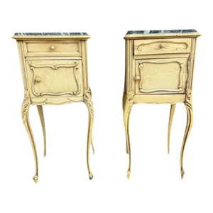 Pair Louis XV Style Enamel Painted Marble Top Side Tables Circa 1900
