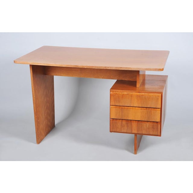 Mid-Century Walnut and Oak Writing Desk from B. Landsman, Czech, 1950s For Sale - Image 10 of 10