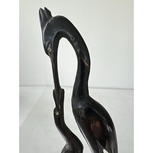 Vintage Hand-Carved Horn Sculpture of Crane Feeding Its Young on Wooden Base (8.75”) For Sale - Image 9 of 9