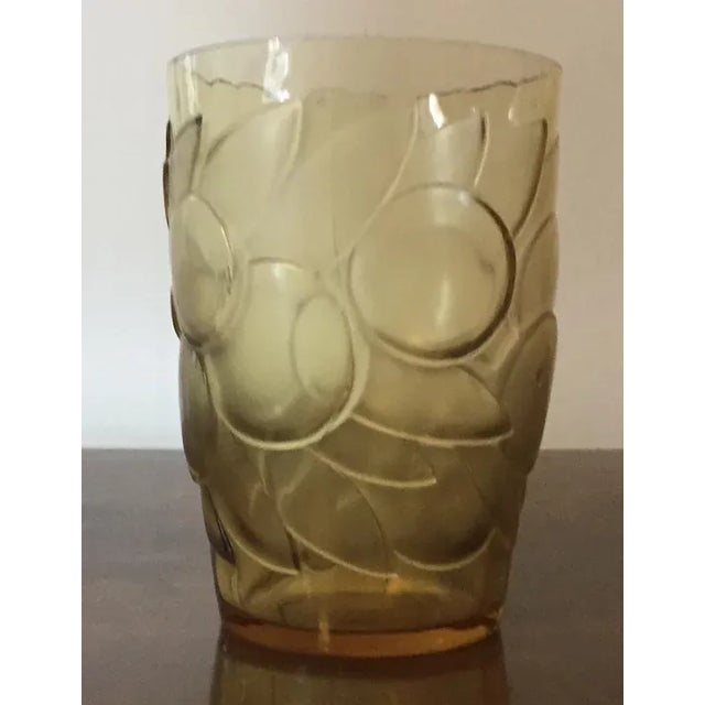 1930 Art Deco Rene Lalique Amber Tumbler Glass Vase Blidah Pattern Fruit and Leaves For Sale - Image 10 of 11