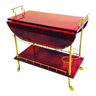 Mid-century Modern Aldo Tura Red Goat Skin Bar Cart For Sale