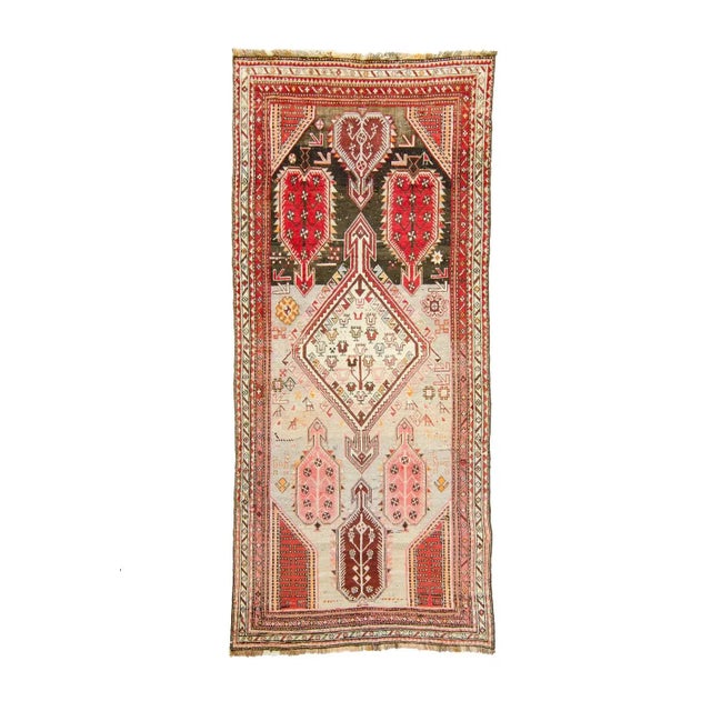 1910s Antique Armenian Karabagh Medallion Geometric Botanical Red Brown Hand-Knotted Wool Pile Rug - 3’9” X 8’6” For Sale - Image 10 of 10