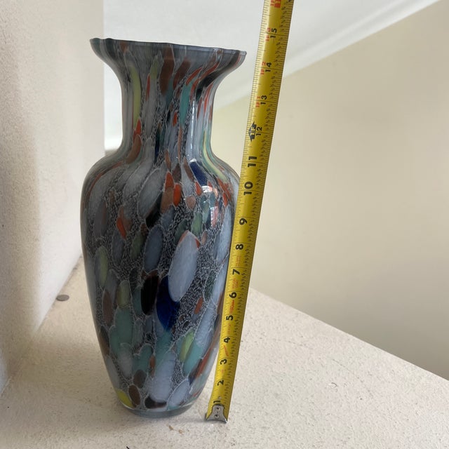 Murano Italy Large Tall 14” Glass Vase Multi-Color Splash Black Marble Pretty! For Sale - Image 9 of 10