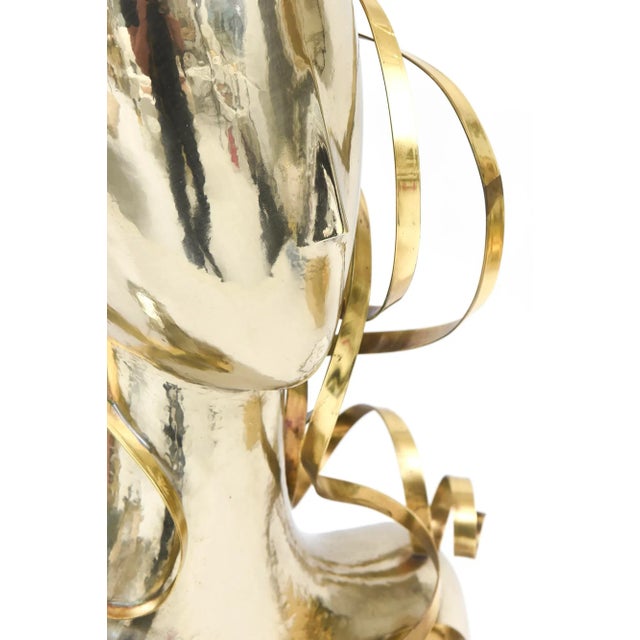 Modern Vintage Signed Karl Schmidt Brass and Hammered Alpaca Silver Sculpture, Austria, 1980's For Sale - Image 3 of 12