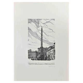 Giuseppe Malandrino, Fountain of the Four Rivers, Etching, 1970s For Sale
