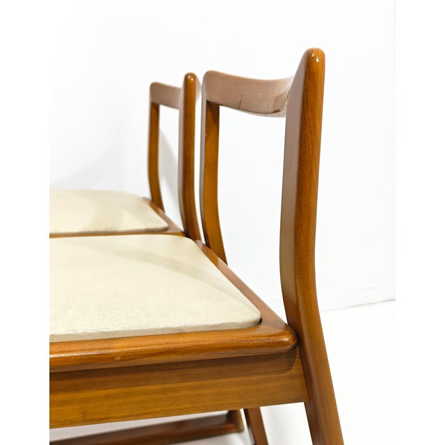 Beige Curved Wood Chairs with Leather Seats, Italy, 1970s, Set of 4 For Sale - Image 8 of 12