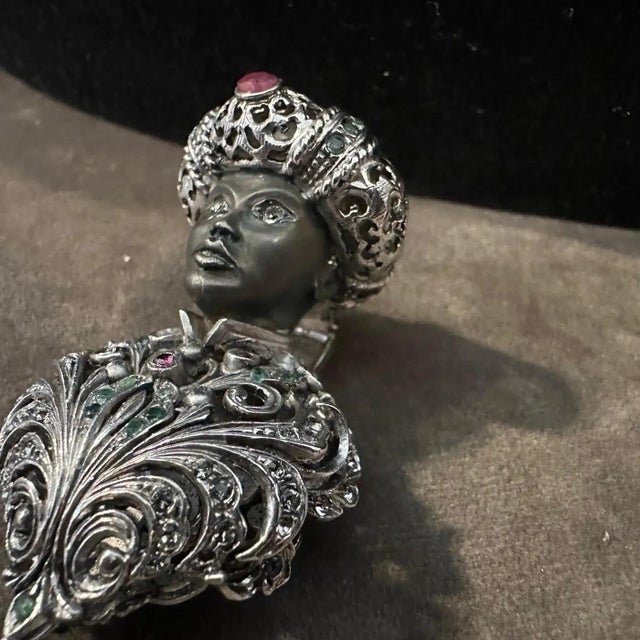 Italian Amazing 1990s Sterling Silver and Precious Stones Italian Brooch For Sale - Image 3 of 12