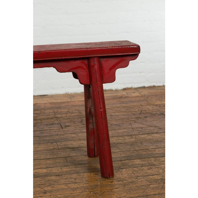 Red Vintage Red Lacquered Bench with A-Form Base For Sale - Image 8 of 12