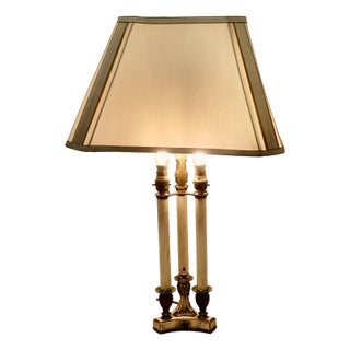 Regency Style Painted Brass Candle Table Lamp, 1930s For Sale
