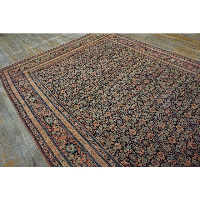 1890s Blue Navy Antique Floral Herati Pattern Senneh Formal Knotted Wool Rug For Sale - Image 9 of 12