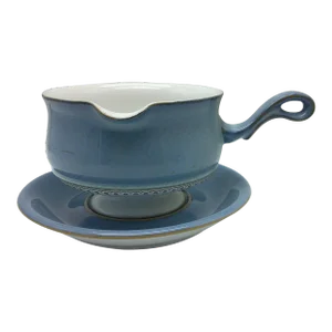 Late 20th Century Gravy Boat With Underplate Castile by Denby of England Castile Blue Pattern