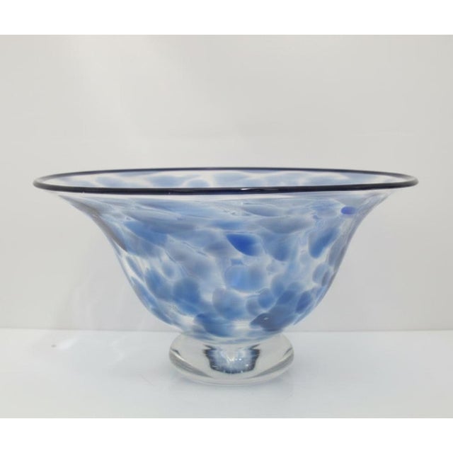 Abstract Donald Carlson Mottled Blue Large Studio Art Glass Fluted Bowl For Sale - Image 3 of 8