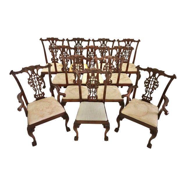 Early 20th Century Antique English Chippendale Dining Chairs - Set of 12 For Sale