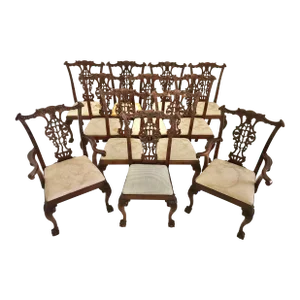 Early 20th Century Antique English Chippendale Dining Chairs - Set of 12