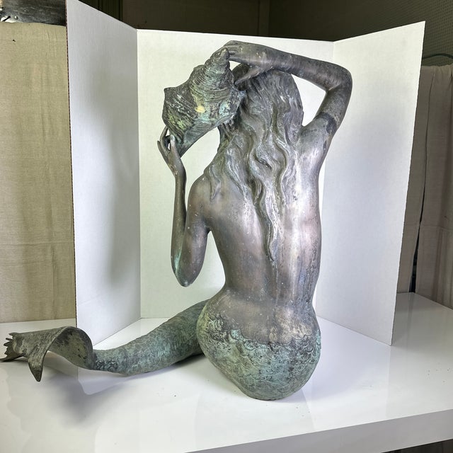 Metal Vintage Bronze Mermaid Fountain For Sale - Image 7 of 12