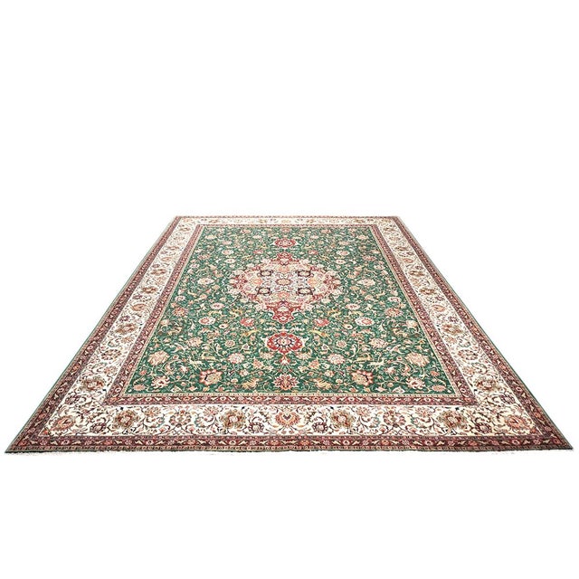 1940s Antique Persian Tabriz Wool 9x12 Green & Ivory Handmade Area Rug #1143223 For Sale - Image 5 of 9