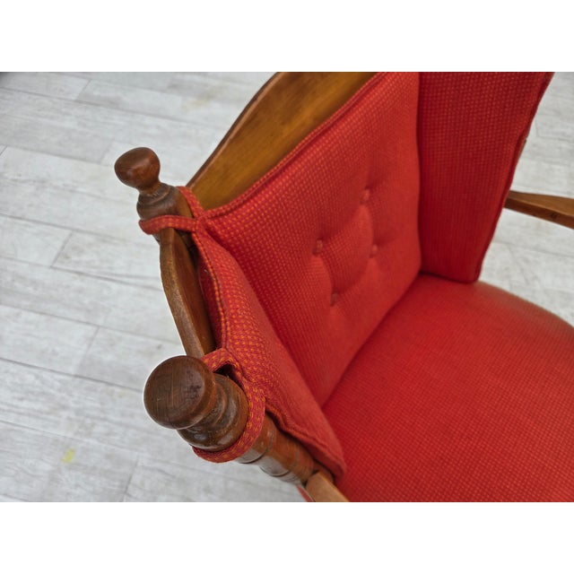 Scandinavian Armchair in Red Wool and Beech, 1960s For Sale - Image 17 of 18
