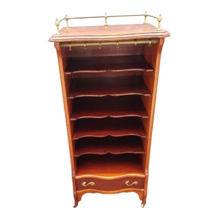 Hollywood Regency Open Front and Galleried Cherry Sheet Music on Wheels For Sale