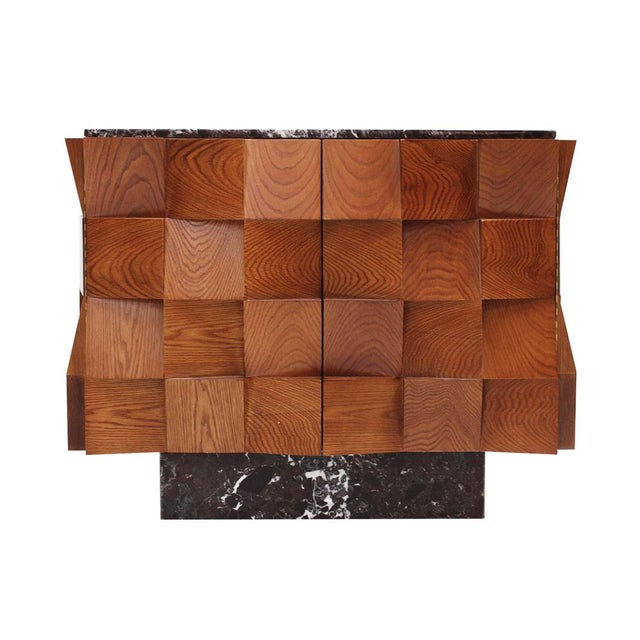 Pair of Sideboards in Wood and Siena Marble – Italy Pair of sideboards with a wooden structure and two hinged doors,...