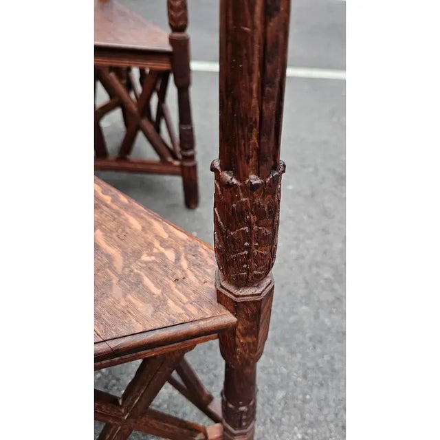 Brown Pair of Antique Oak X Trestle Corner Armchairs in the Manner of Josef Hoffmann For Sale - Image 8 of 10