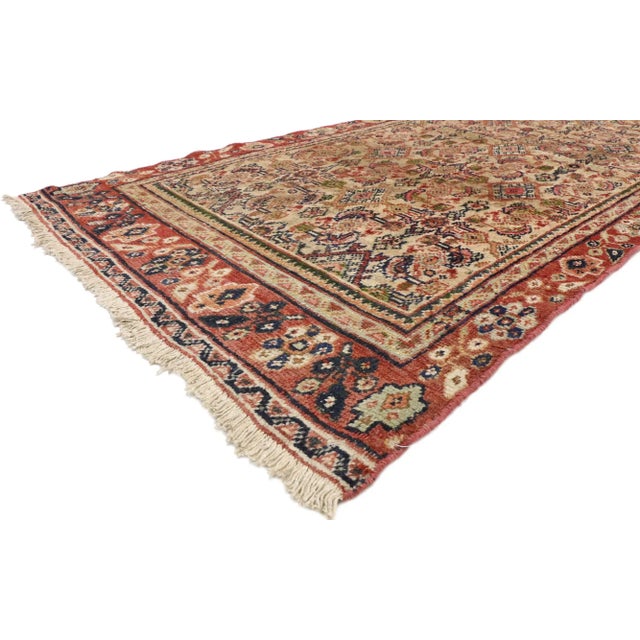 Distressed Vintage Persian Mahal Runner, Rustic Hallway Runner 03'09 x 08'07. A dazzling visual array meets the eye in...