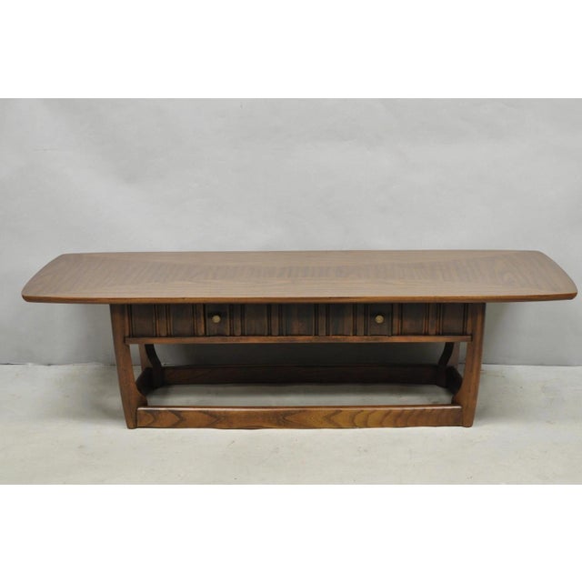 Mid 20th Century Vintage Mid Century Modern Sculpted Walnut & Laminate Coffee End Table Set 3 Pc For Sale - Image 5 of 18