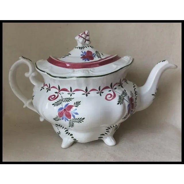 Victorian Antique C1840s Staffordshire, English Soft Paste Teapot, Hand Painted For Sale - Image 3 of 10