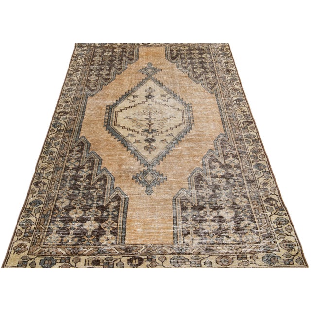 Tribal 1960s Vintage Persian Distressed Handmade Tribal Tan Wool Rug For Sale - Image 3 of 7
