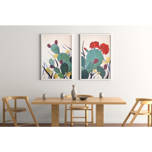 This original painting by Romina Milano captures the quiet vitality of a prickly pear cactus in bloom, where bold forms...