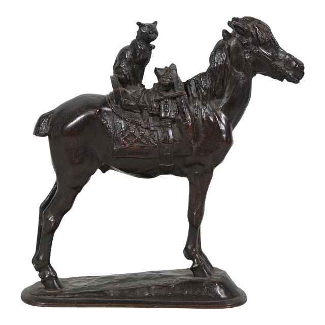 Late 19th Century Emmanuel Fremiet Horse & Cat Bronze Sculpture For Sale
