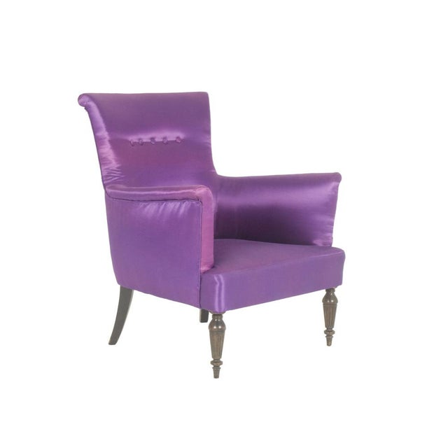 Mid-Century Italian Modern Wood & Purple Fabric Armchairs in the style of Cesare Lacca, 1950s, Set of 2 For Sale - Image 4 of 10