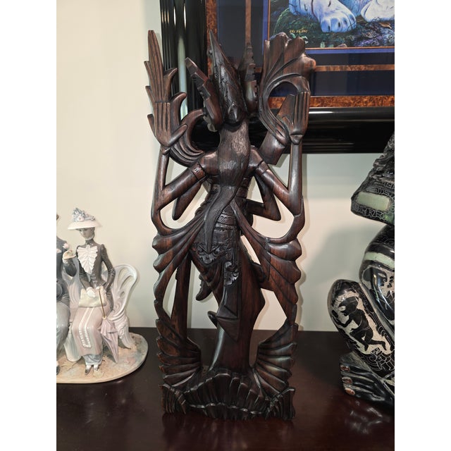 Mid 20th Century Art Deco Balinese Modernist Macassar Ebony Sarasvati Swan Rider Sculpture For Sale - Image 13 of 18