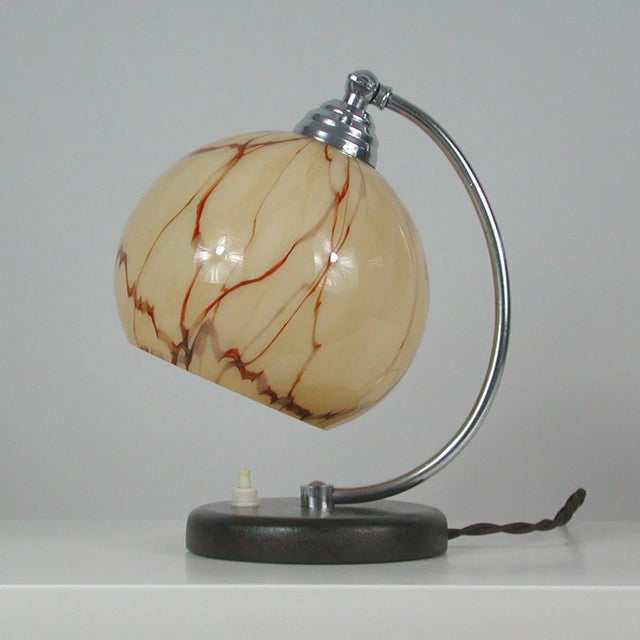 1930s French Walnut, Chrome & Opaline Glass Table Lamp, 1930s For Sale - Image 5 of 14