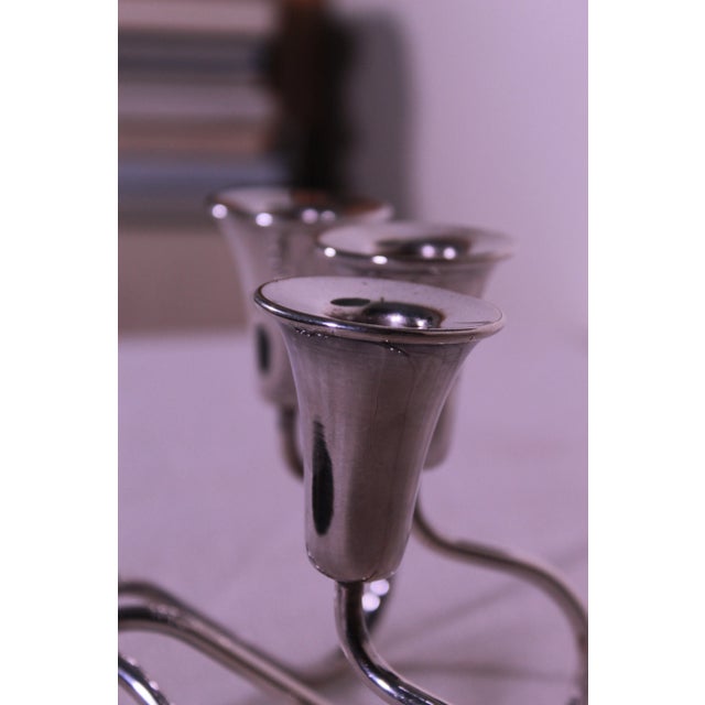 Art Deco C. 1940s Art Deco-StyleThree-Light Silverplate Candelabra For Sale - Image 3 of 10