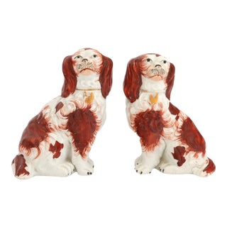 Small Antique Staffordshire King Charles Dogs / Spaniels, a Pair For Sale