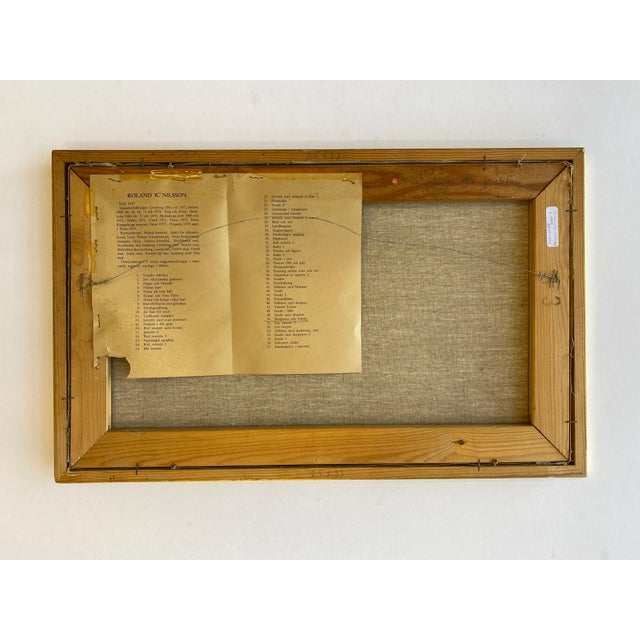 Mid 20th century still life with fruit and sculpture in palette of black, white, and jewel tones in original gold leaf...