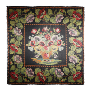Vintage Moldovan Floral Kilim With Central Vase Bouquet – Handwoven Eastern European Flatweave Square Kilim - 8' 8'' X 9' 2''
