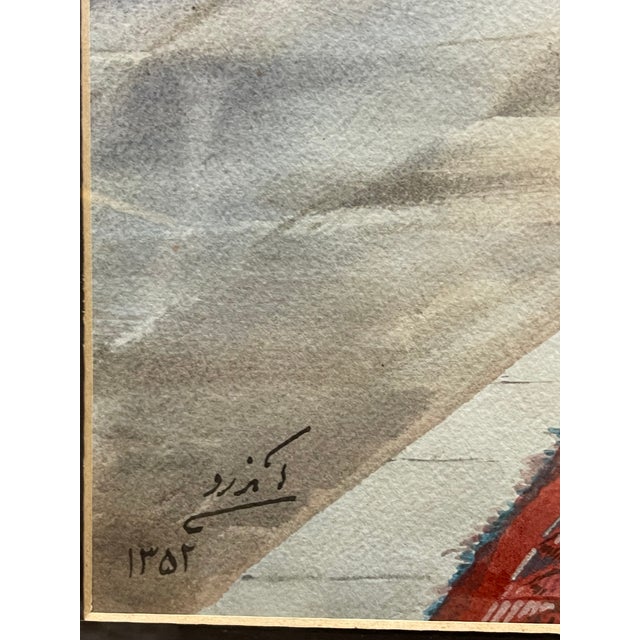An Iranian Watercolor on Paper Painting Depicting of Persians Playing Backgammon Game For Sale In Los Angeles - Image 6 of 6