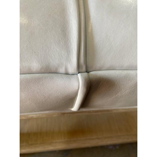 Wood Highland House 1399-48 Franco Cocktail Ottoman With Off-White Tufted Leather Cushion and Lower Oak Shelf For Sale - Image 7 of 18