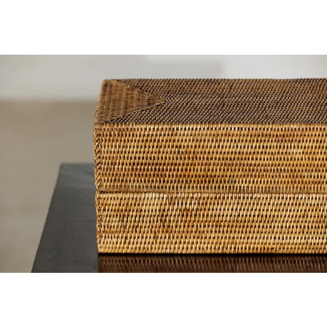 Wood Long Rectangular Woven Rattan Lidded Box for Decorative Storage in Country Style For Sale - Image 7 of 18
