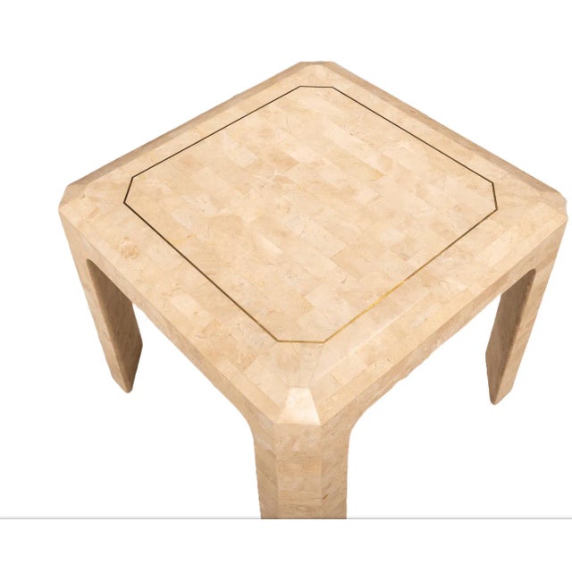 1970s Maitland Smith Tessellated Stone Travertine Coffee & Side Table With Brass Inlay - Set of 2 For Sale - Image 9 of 11